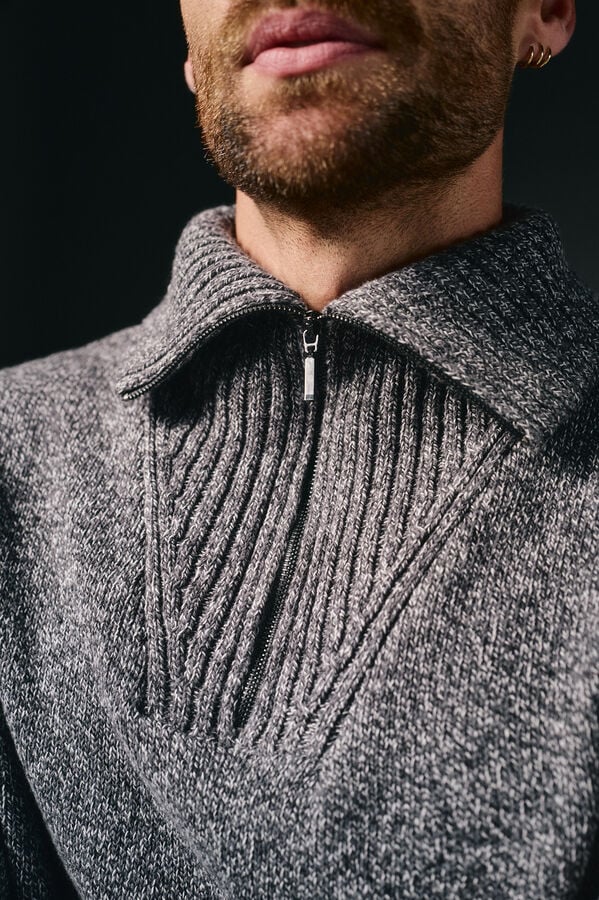 OOTO Neck polo shirt zip fastening sweater Dark grey