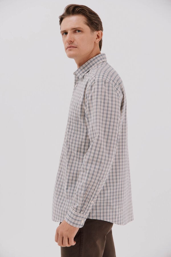 Cortefiel Checked poplin shirt Printed blue