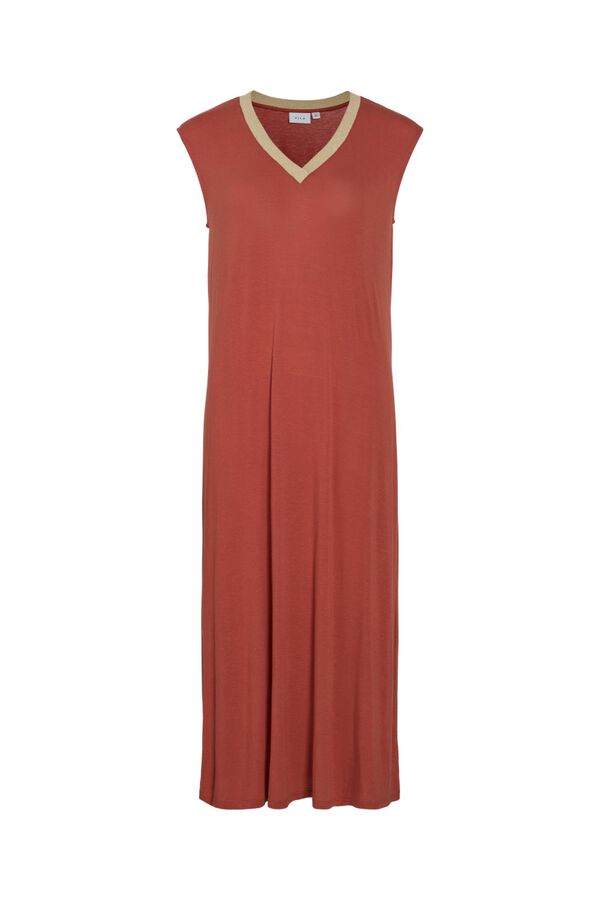 Vila Vestido midi sin mangas de viscosa y lino Coral
