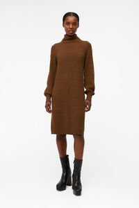 Cortefiel Ecovero jersey-knit dress with balloon sleeves Brown
