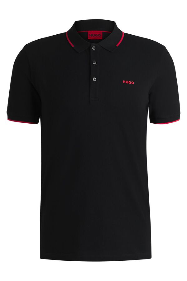 HUGO Polo slim fit de algodón elástico con logo estampado Negro