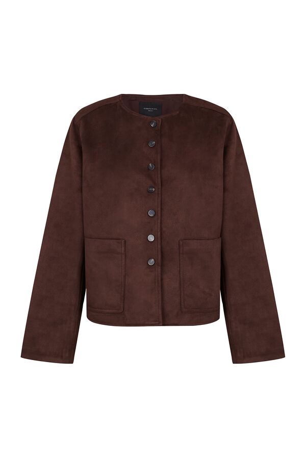 Cortefiel Faux suede jacket Dark brown