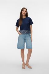 Vero Moda T-shirt b&aacute;sica com detalhe estampado na parte de baixo Azul