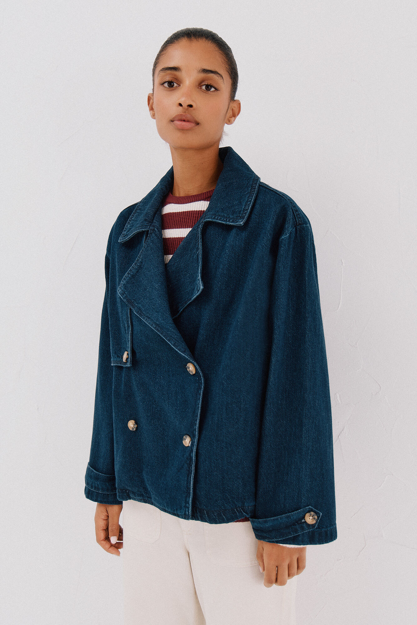 Cortefiel Short denim trench coat