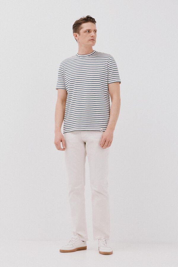 Cortefiel Striped slub T-shirt Ivory