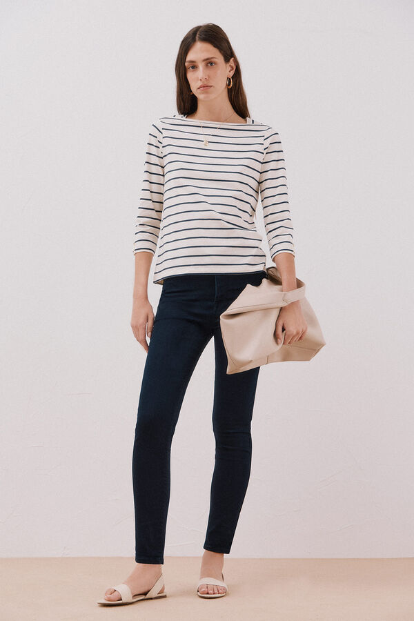 Cortefiel Essential boat neck T-shirt Printed blue