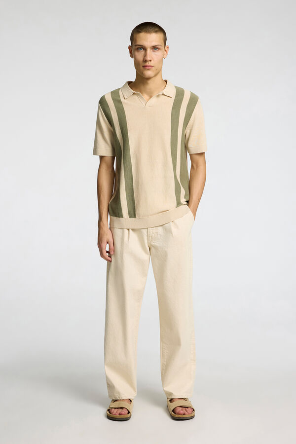 Selected Polo de malha com gola aberta Cinzento