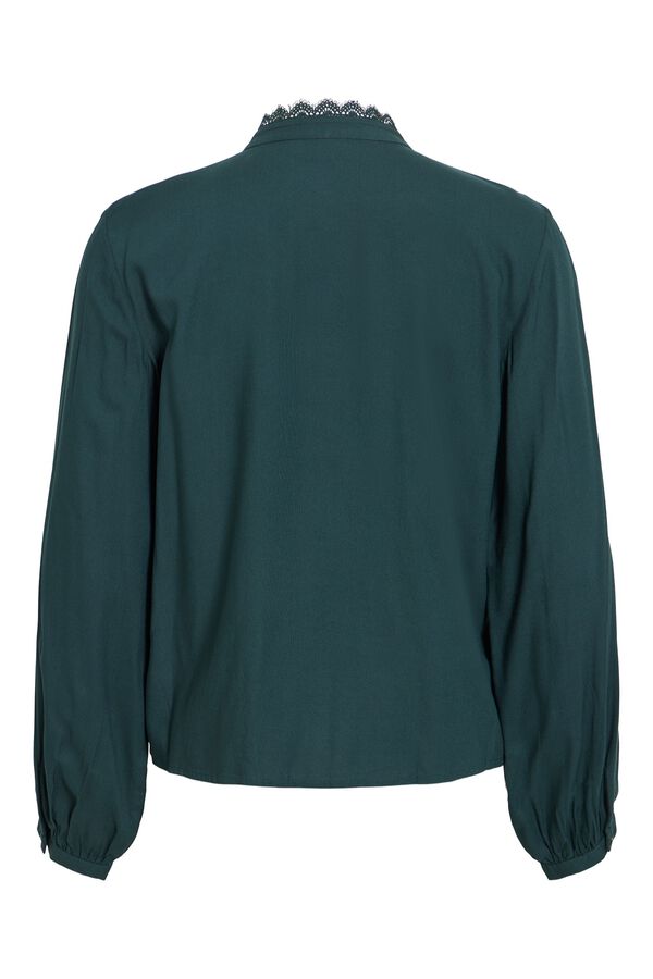 Vila Blusa de renda com decote em bico Azul