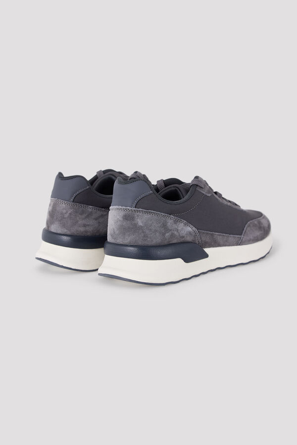 Cortefiel Leather and textile sneaker Grey