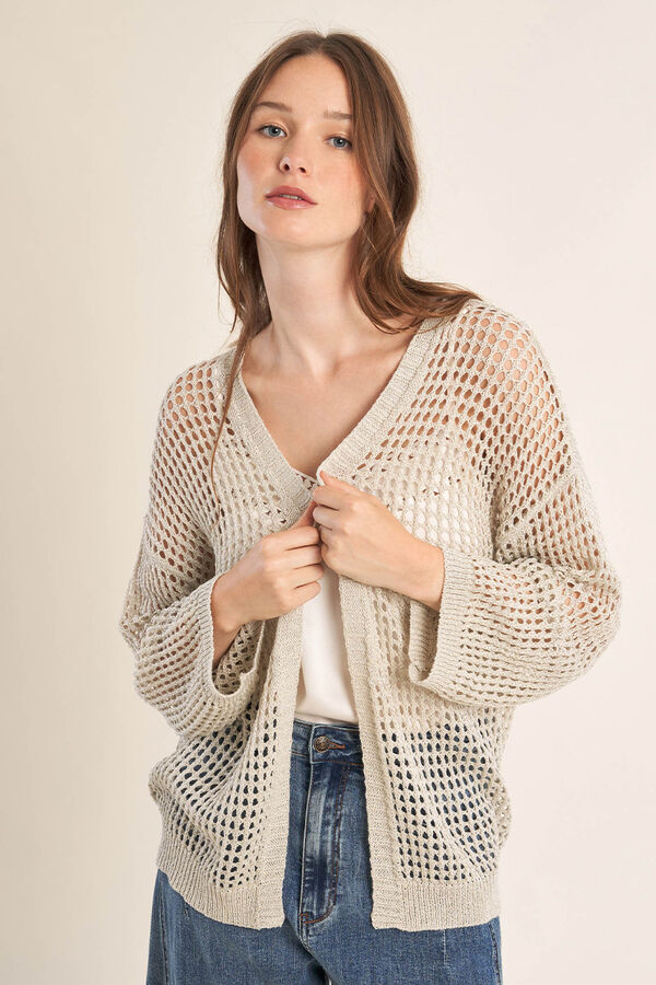 Molly Bracken Casaco de malha de mulher de manga comprida em malha rendada Cinzento