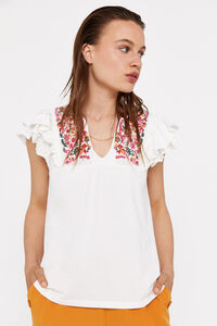 Cortefiel Floral embroidered T-shirt White