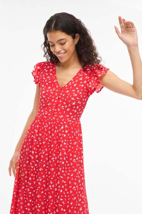 Vila Printed viscose midi dress Coral