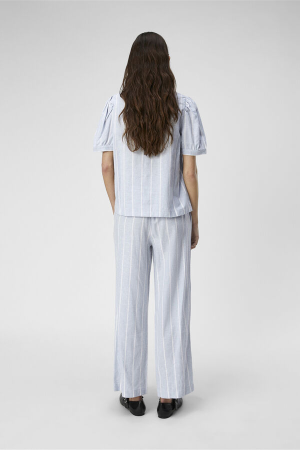 Cortefiel Linen trousers in a striped print Blue
