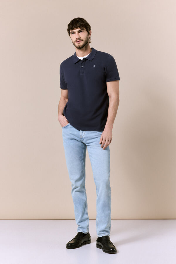 OOTO Polo b&aacute;sico em piqu&eacute; lavado Azul