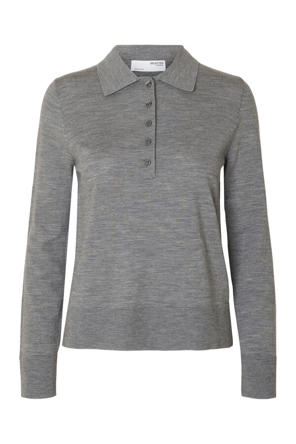 Selected Polo 100% l&atilde; merino Cinzento