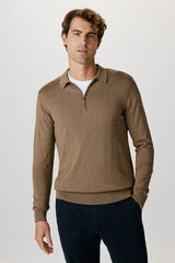 Selected Camisola polo 100% algodão com meia fecho-éclair . Castanho