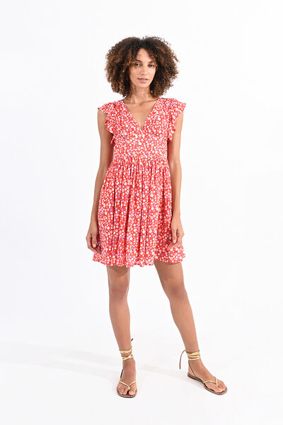 Cortefiel Printed dress with short sleeve and ruffles Multicolour