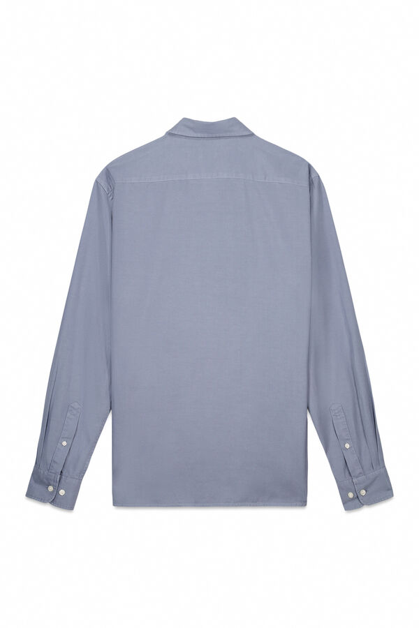 OOTO Camisa liso de algodão tencel sarja Azul
