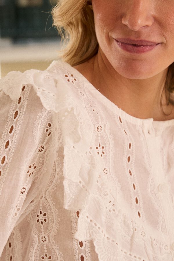 Pol&iacute;n Et Moi Camisa com folho Aida Branco