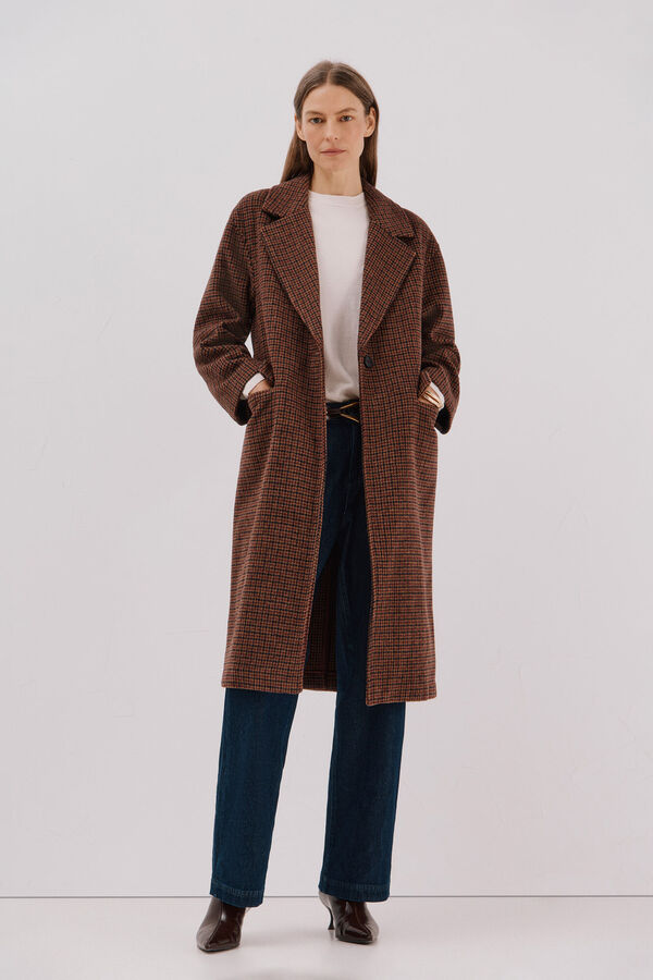 Cortefiel Long coat with flap neck Maroon