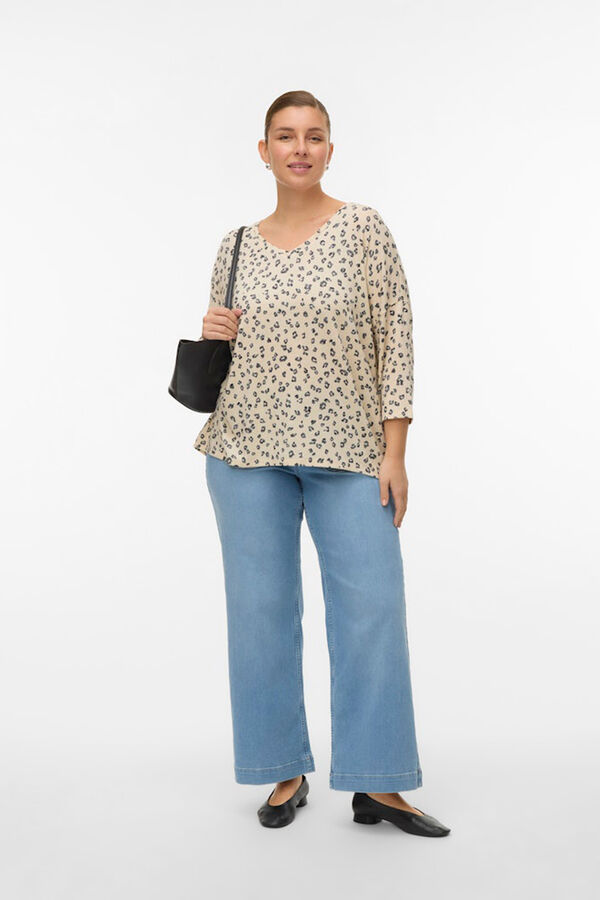 Vero Moda Curve T-shirt manga comprida tamanho grande Castanho