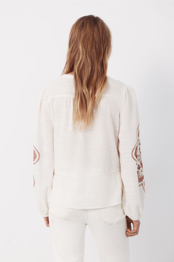 Cortefiel Blusa bordada cintura ajustable Marfil