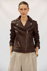Cortefiel zip fastening leather jacket Maroon