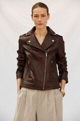 Cortefiel zip fastening leather jacket Maroon