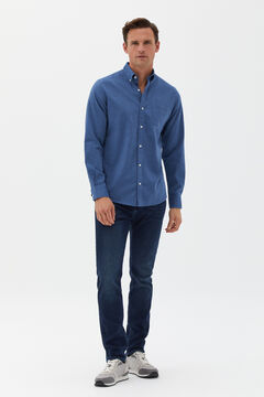 Cortefiel Plain extra soft twill cotton shirt Royal blue