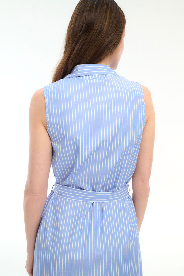 Vila Vestido camisa midi com cinto Azul