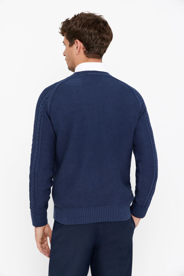 Cortefiel Round neck textured cable-knit jumper  Blue