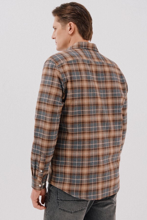 Cortefiel Checked flannel shirt Camel
