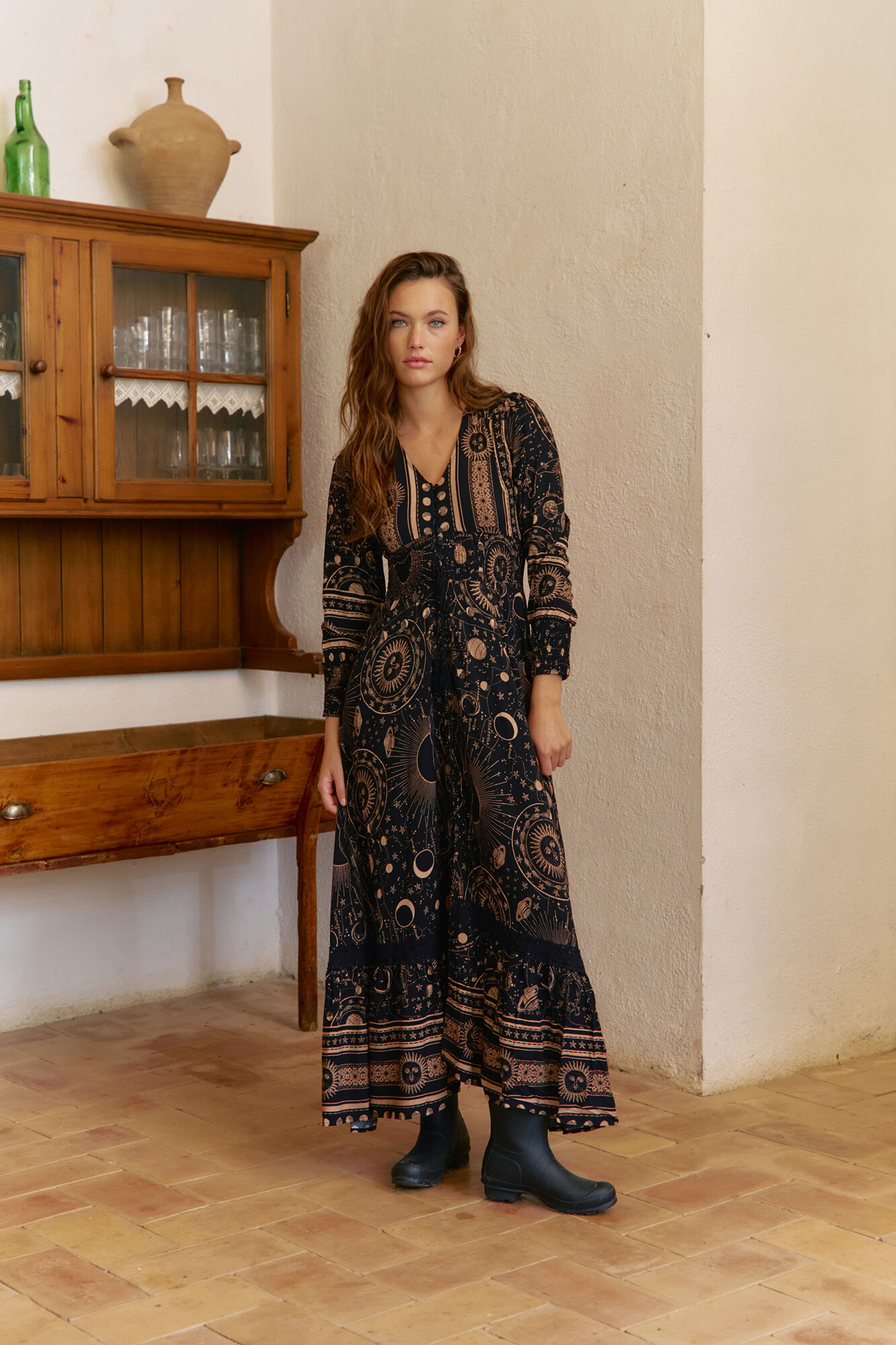 Jaase Vestido longo Sabrina com estampado Astrid