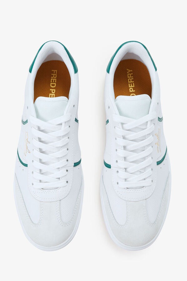 Fred Perry Tênis B4 em couro/camurça com relevo Branco