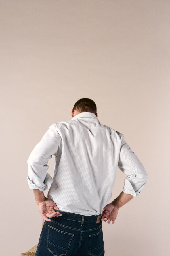 OOTO Camisa oxford raya candela manga larga Kaki