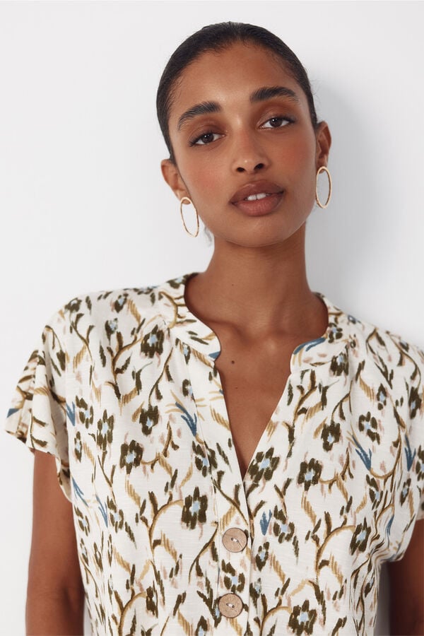 Cortefiel Blusa confort Estampado verde