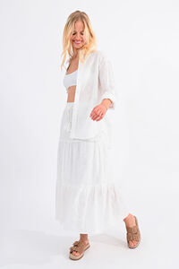 Cortefiel Long skirt with ruffles in embroidered fabric White