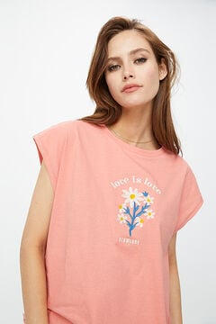 Cortefiel Camiseta bordado floral Pink