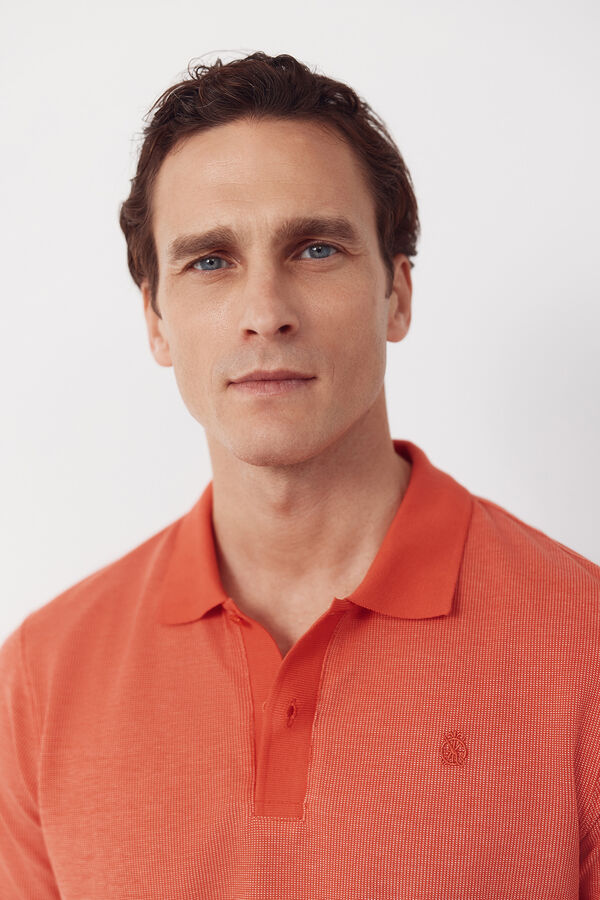 Cortefiel Textured polo shirt Coral