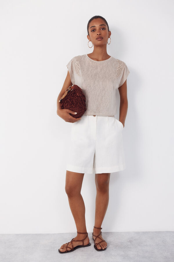 Cortefiel Camiseta efecto lino parches Beige