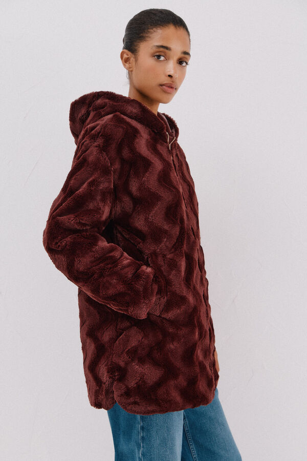 Cortefiel reversible quilted anorak with fur effect Maroon