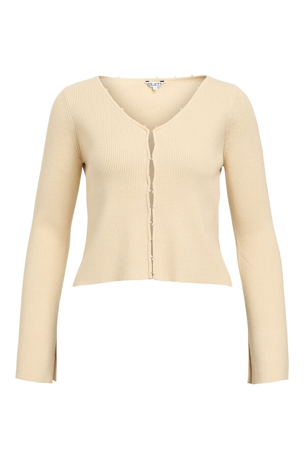 Object Cardigan canelado com detalhe de pérola Cinzento