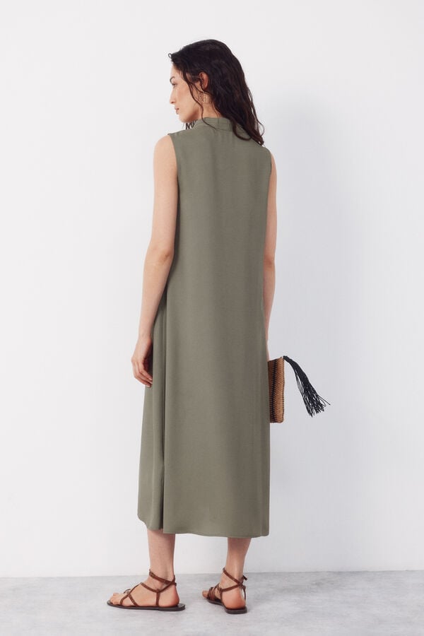 Cortefiel Fluid sleeveless dress Kaki