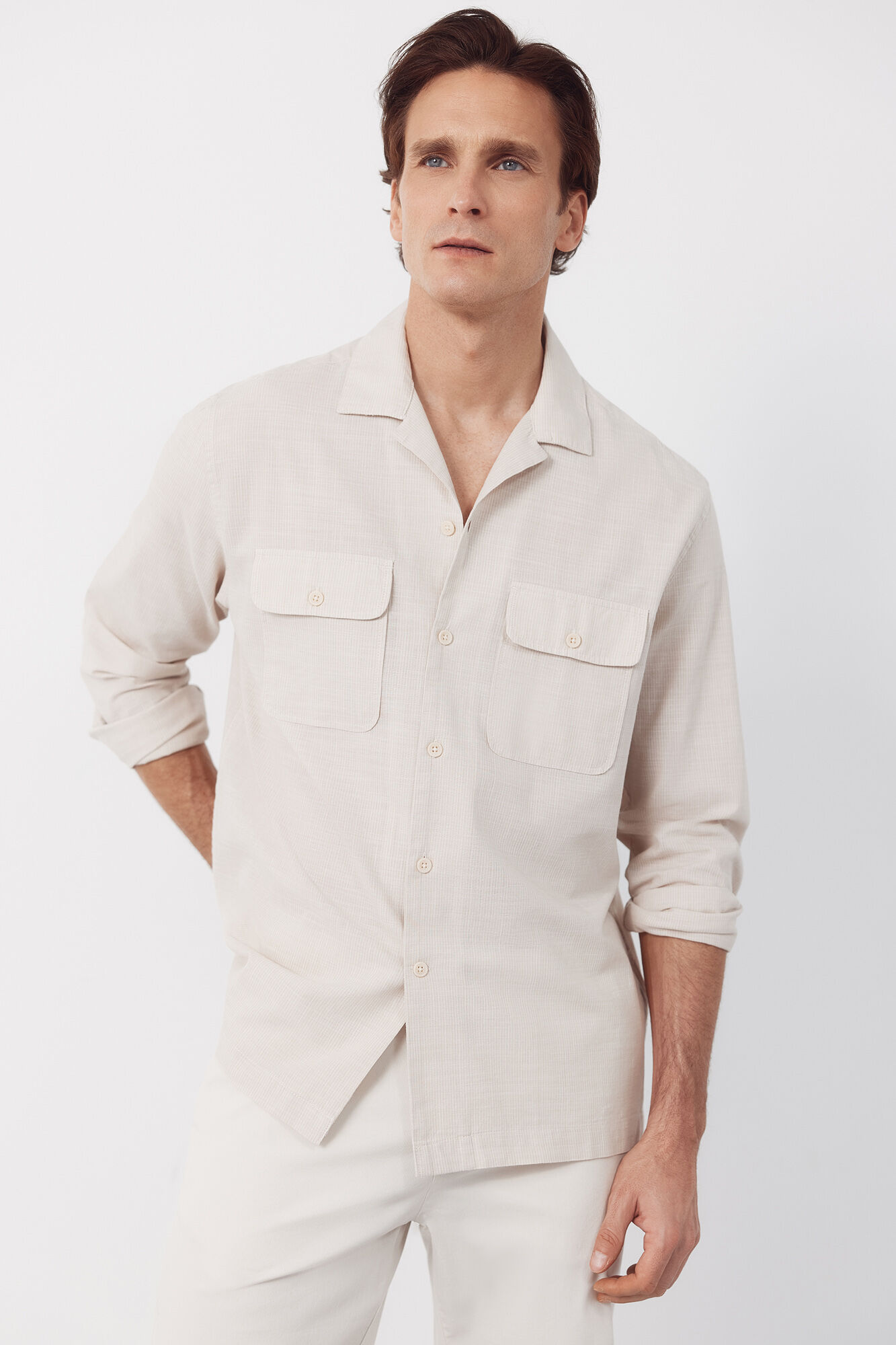 Cortefiel Camisa cuello bowling manga larga