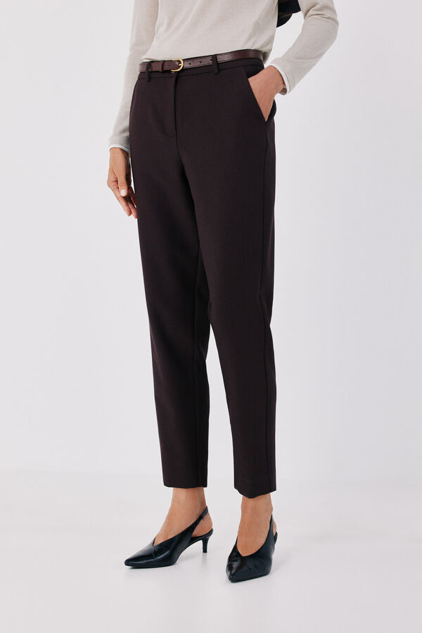 Cortefiel Women's tailored trousers with belt Dark brown