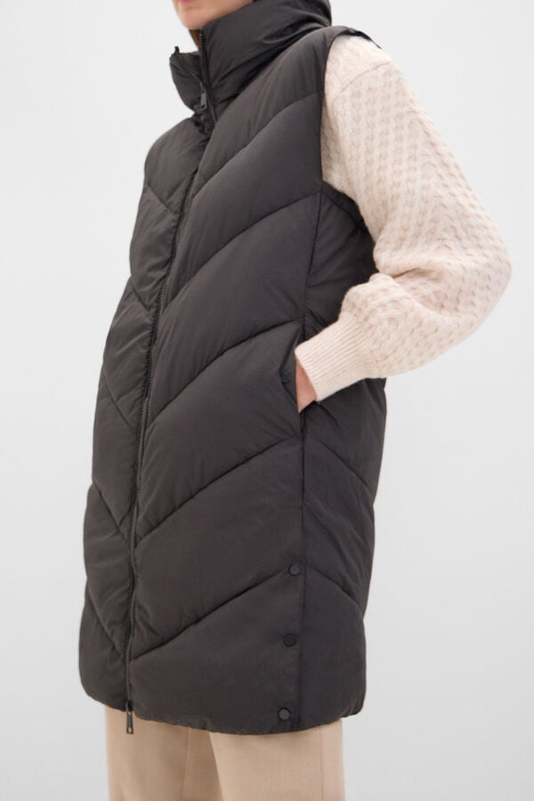 Cortefiel Long funnel neck gilet Black