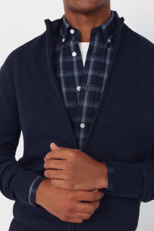 Cortefiel Basic cotton zip fastening cardigan Navy