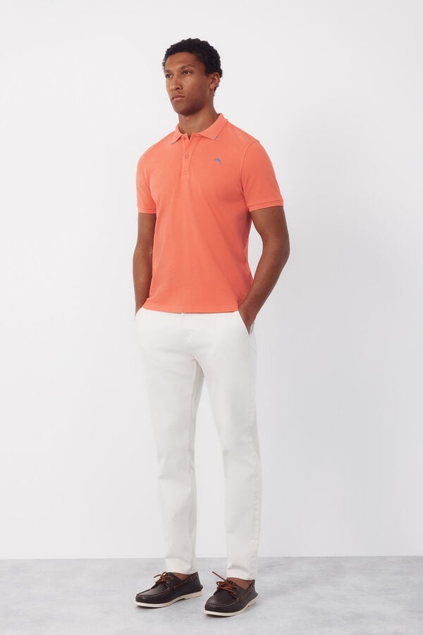 Cortefiel Embroidered polo shirt Coral