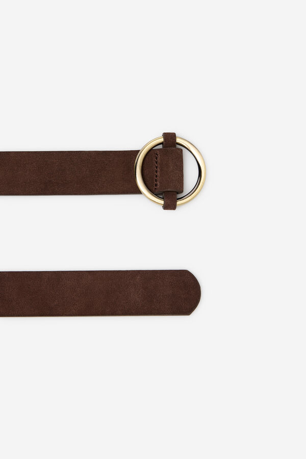Cortefiel Circular basic split leather belt Brown