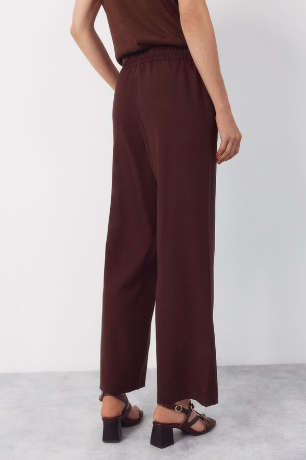 Cortefiel Cal&ccedil;as de linho com bot&otilde;es dourados Castanho